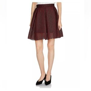 NWT Maje Red & Black Pleated Embroidered Mesh Juliette Skirt Size 1 (Small)